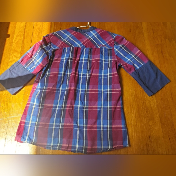 Matix women' 100% cotton deep V-neck purple blue white plaid casual blouse shirt - Picture 6 of 7